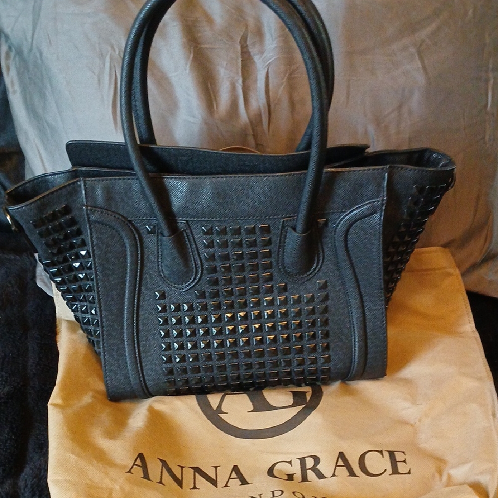 Anna Grace Black Studded Satchel